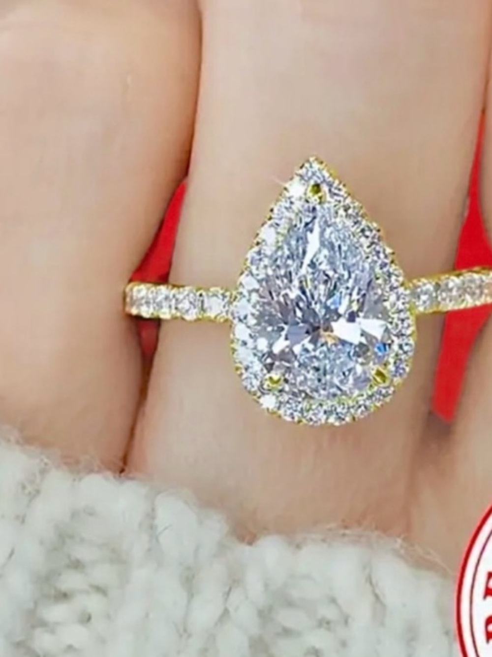 New Teardrop Cut .925 Sterling Silver Gold Plated Ring with CZ stones
